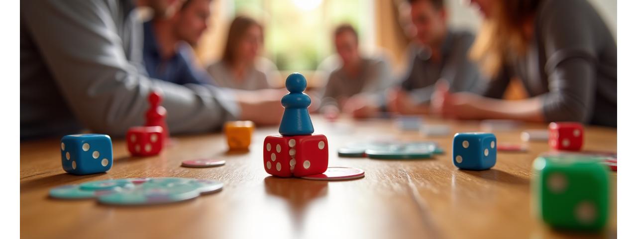 Würfel und Spielsteine im Fokus, symbolisieren Spielspaß bei Events